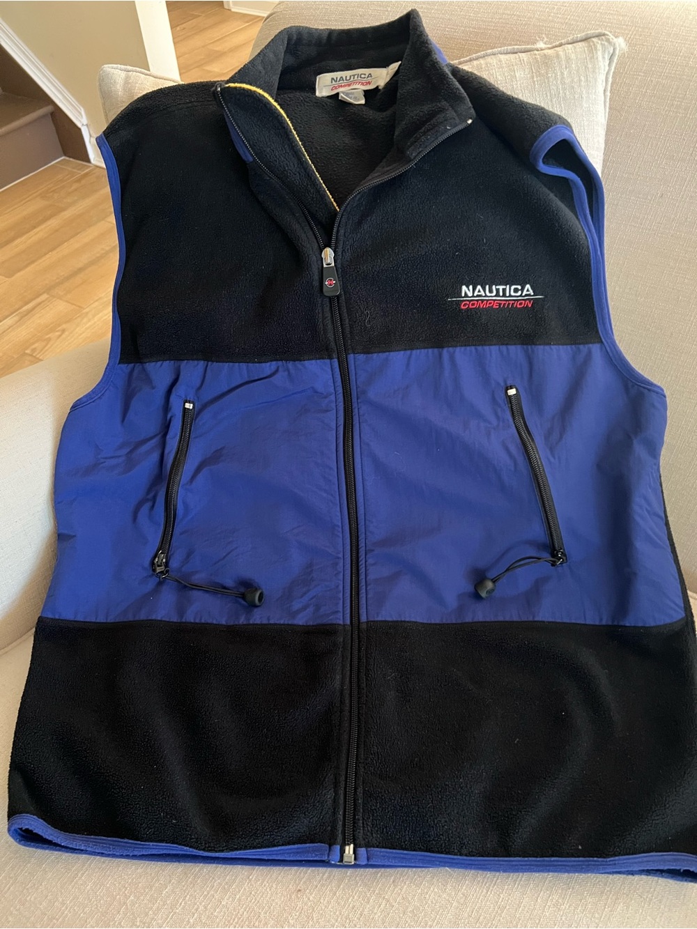 Vintage 1990s Nautica Competition Black and Blue Fleece Vest
